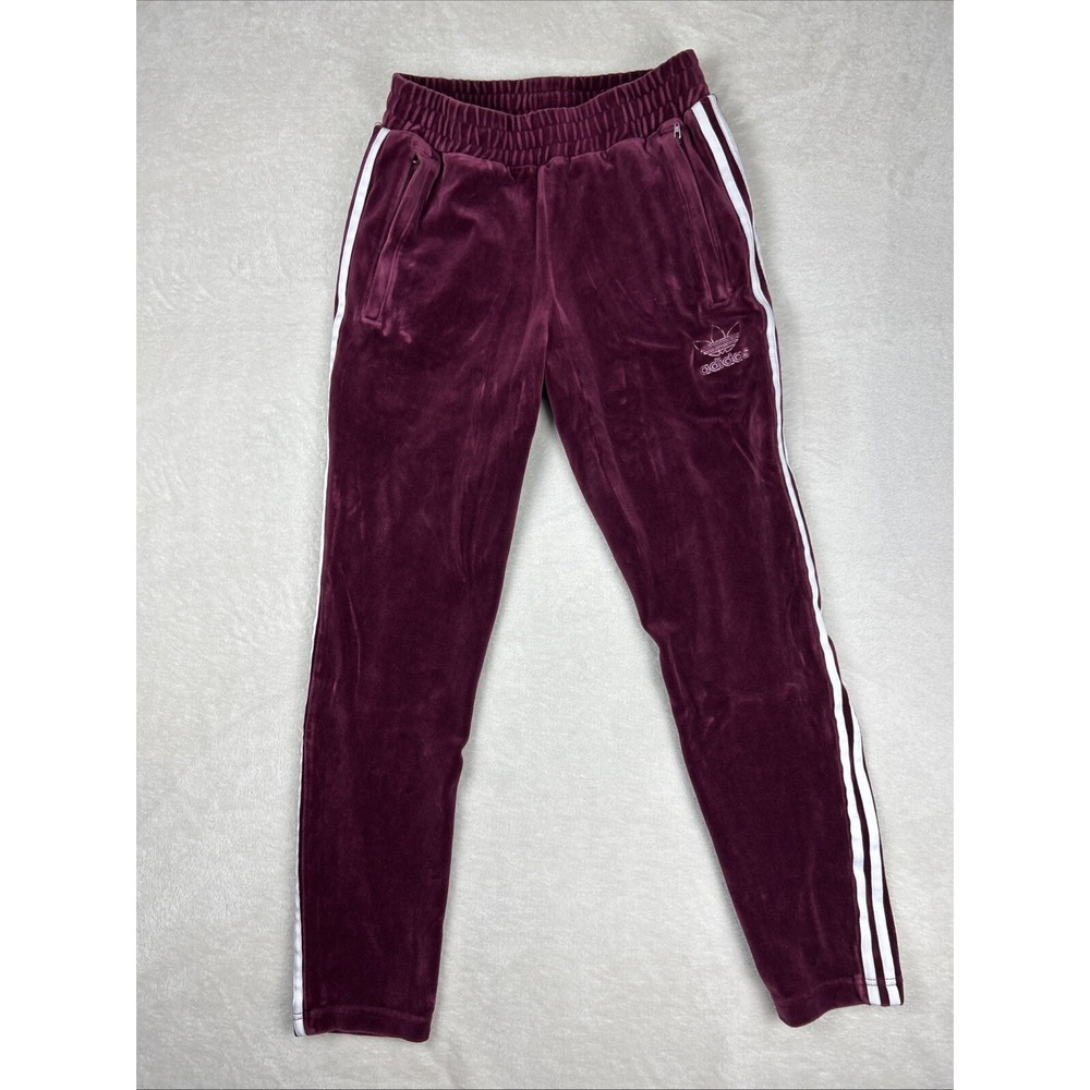 Adidas Originals Velour Joggers Woman's Size Small Pants Logo Maroon Velvet